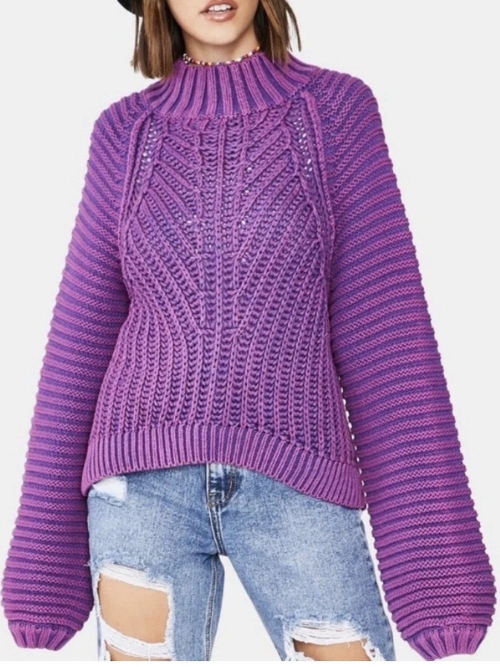 New Free People Sweetheart Mock Neck Sweater in Purple Size XS